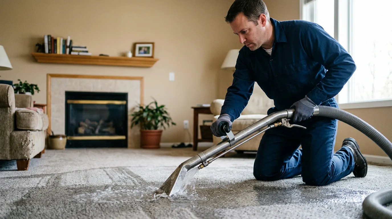 Water damage restoration technician working near Martinsville, IN